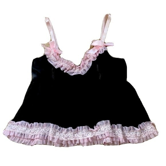 CLeg Avenue Women Black Mesh W Pink Ruffle & Lace Trim Cami Top Size 3X/4X - Picture 1 of 10